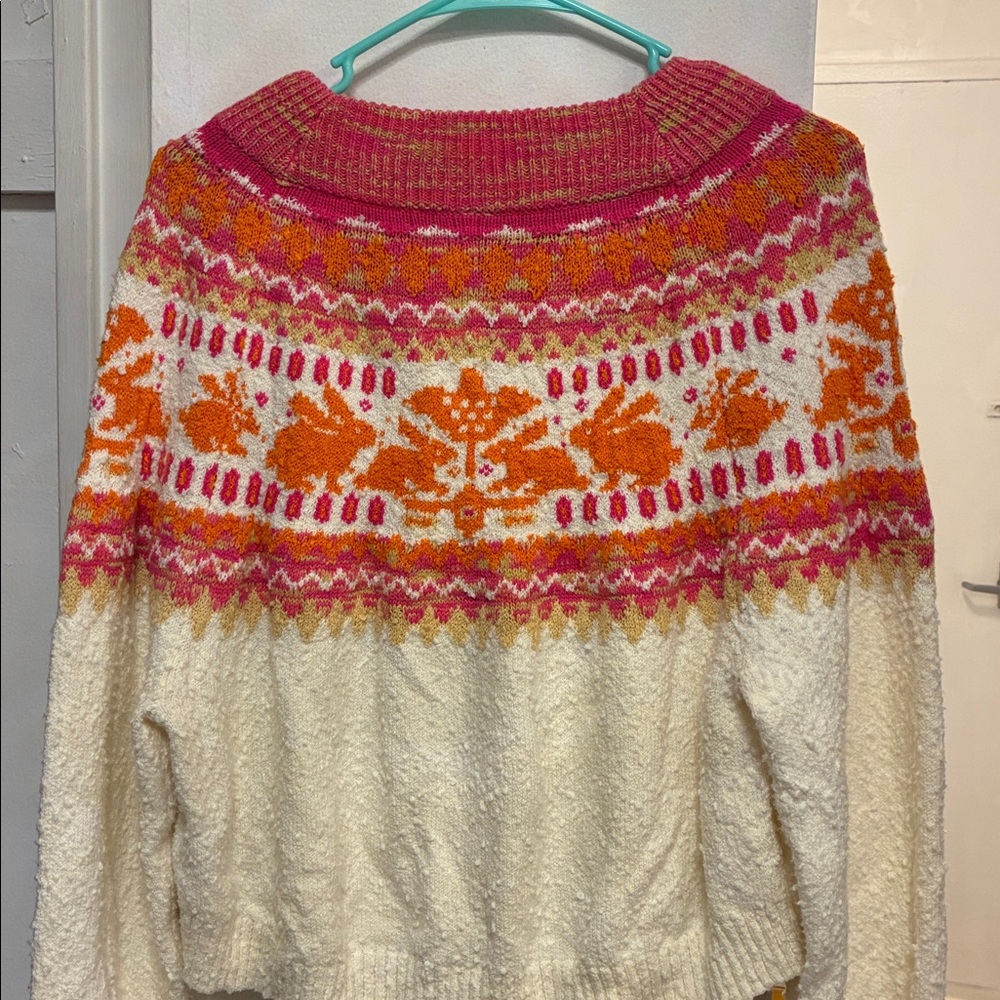Pink & Orange Fair Isle Cropped Sweater - Womens - Picture 5 of 5